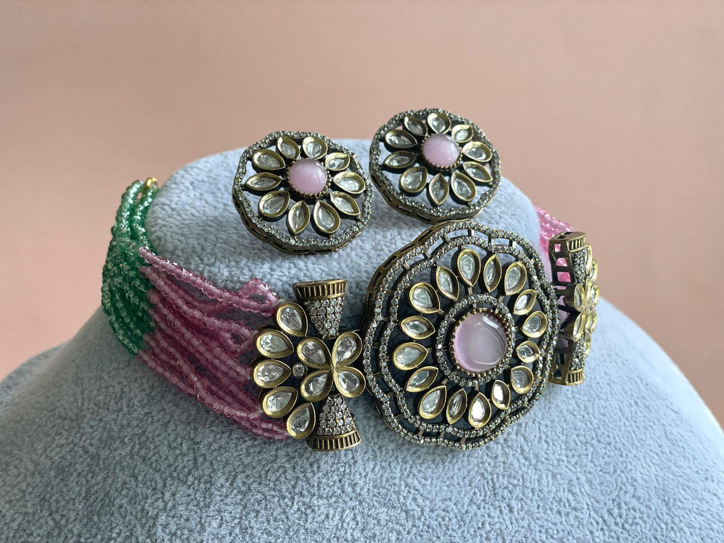 Indian Pink and Green Choker