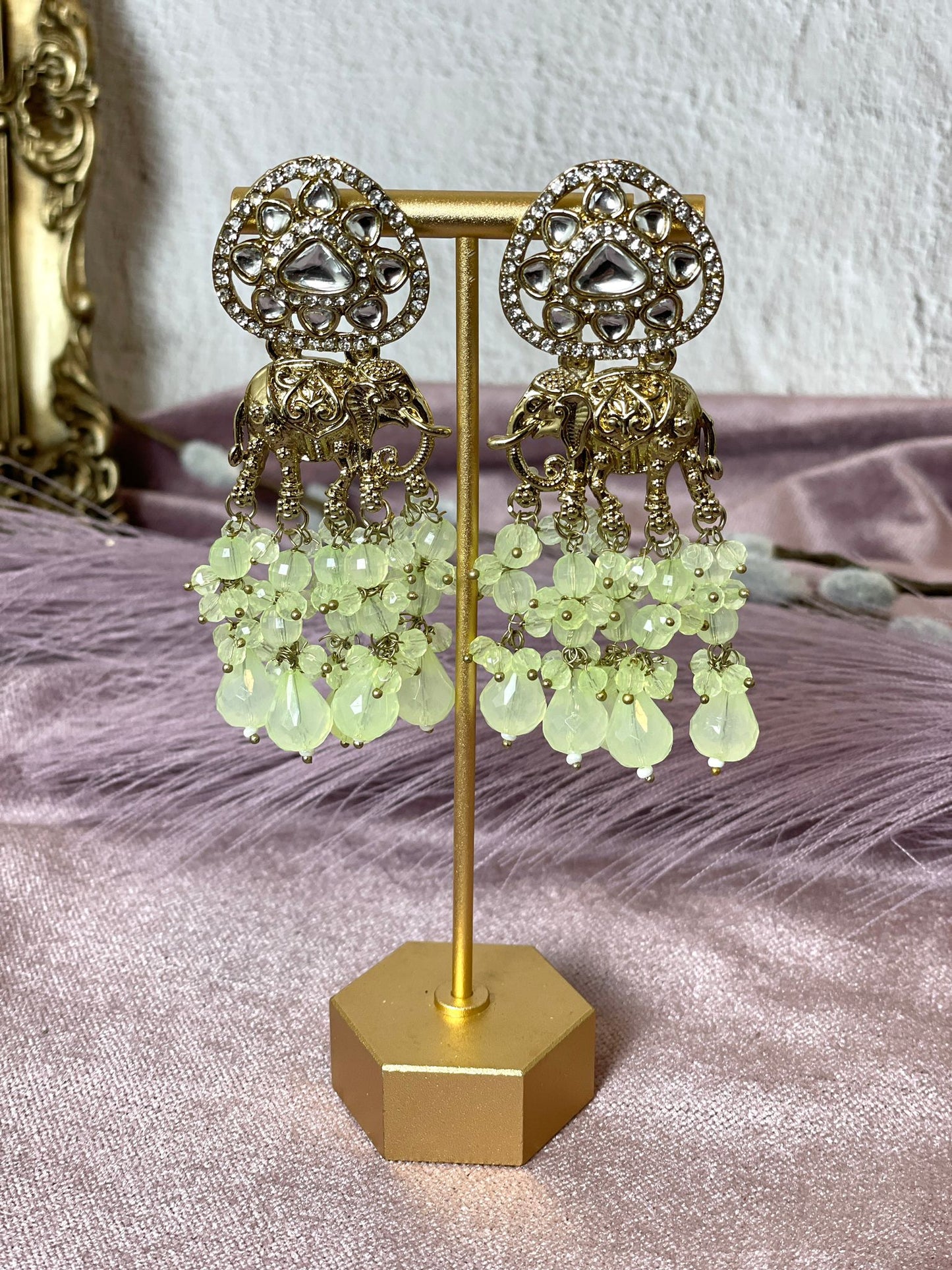 Mint Green Elephant Earrings- Aura 1013