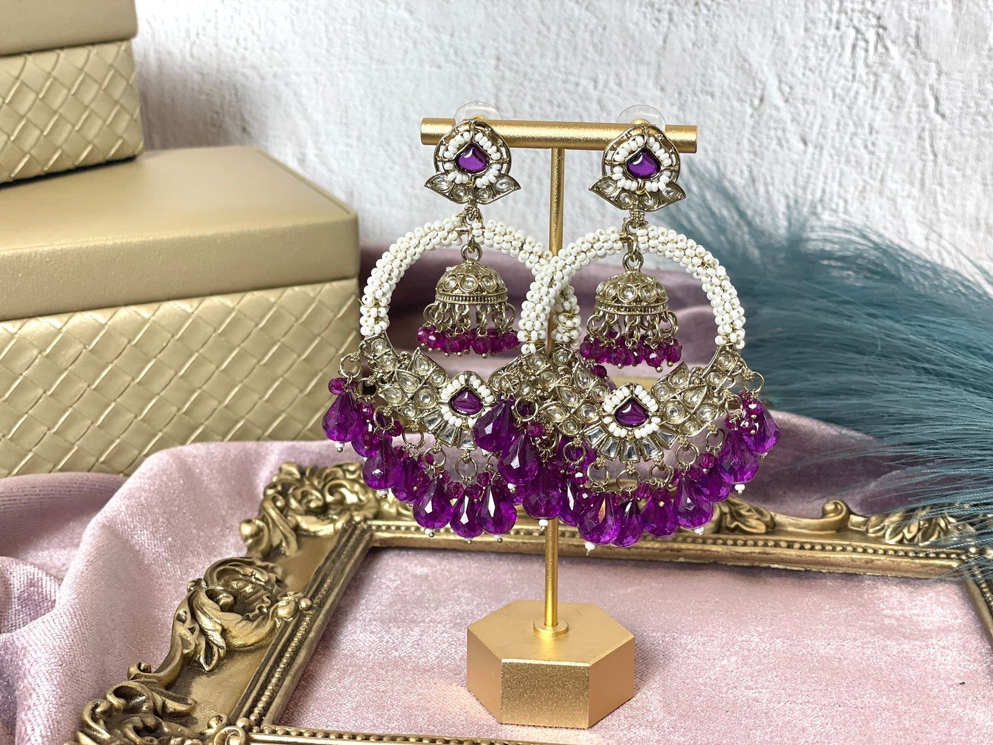 Elegant Dark Purple Jhumka Earrings - Stylish Indian Jewelry