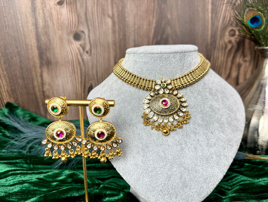 beautiful pink green gold plated set