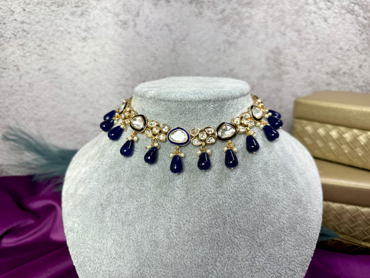 Navy Blue Uncut Kundan set- Roar 1017