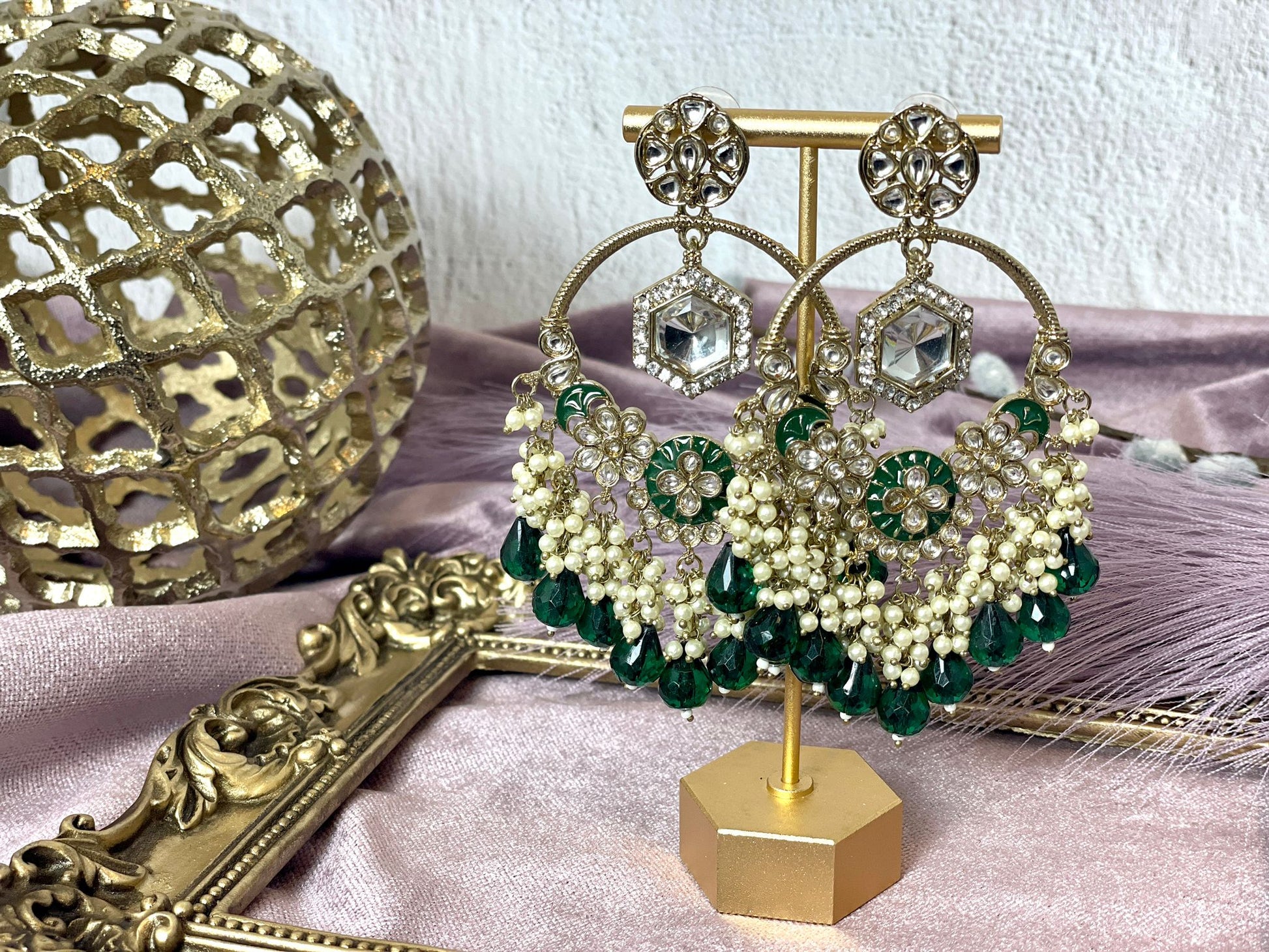 Emerald green traditional earrings