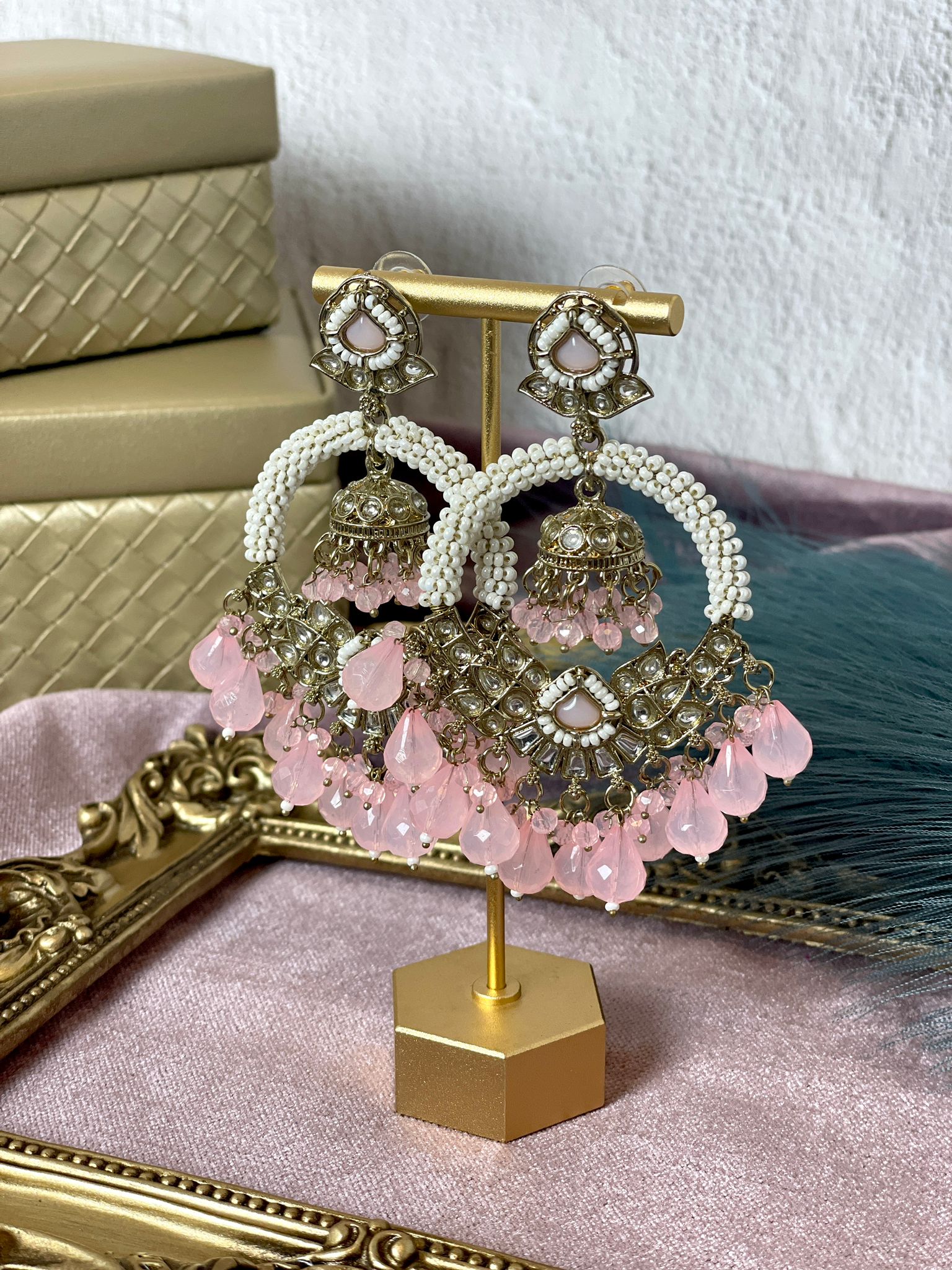 Elegant Light Pink Jhumka Earrings