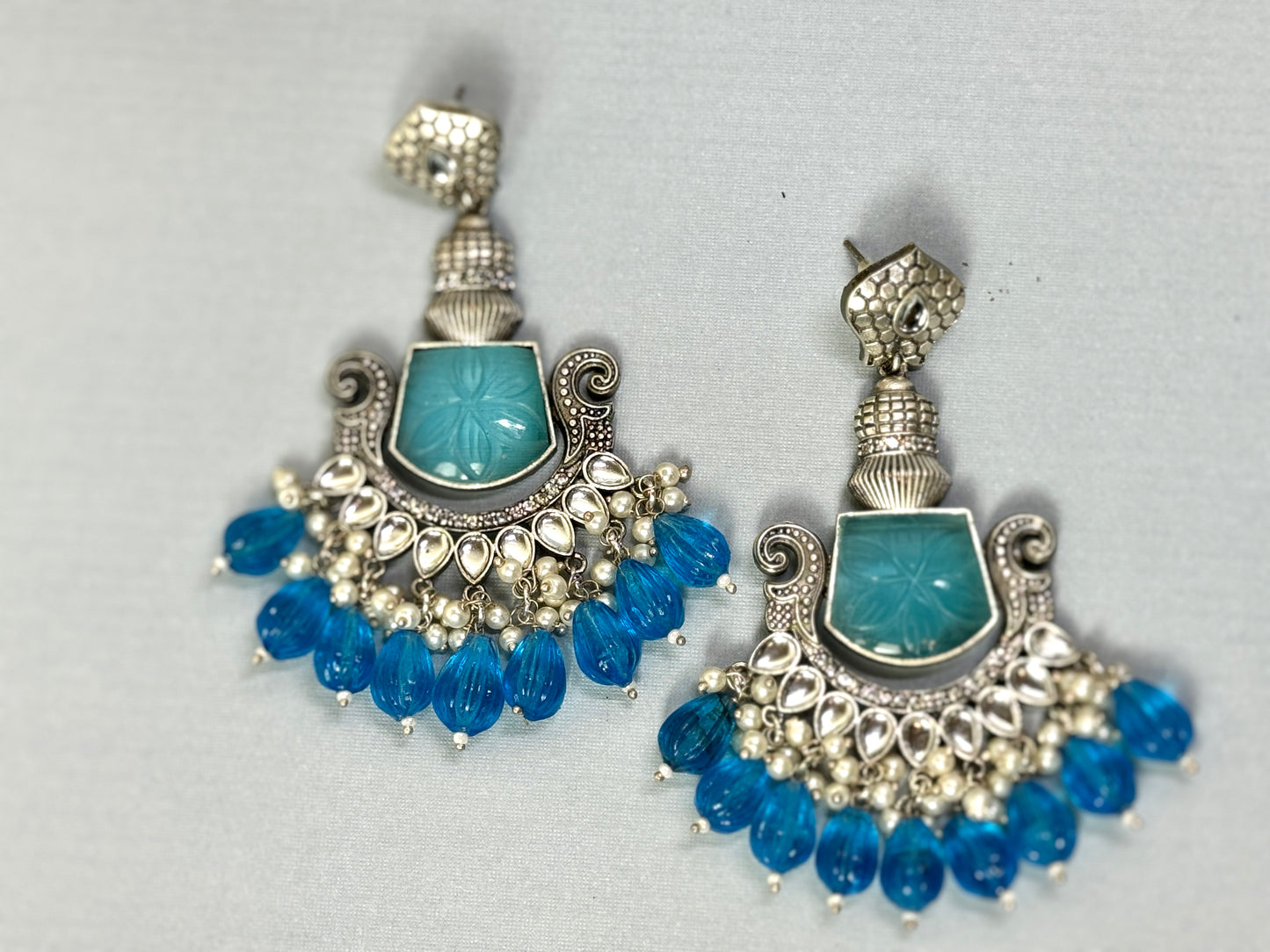 Blue Silver Chandbalis Earrings- Lux