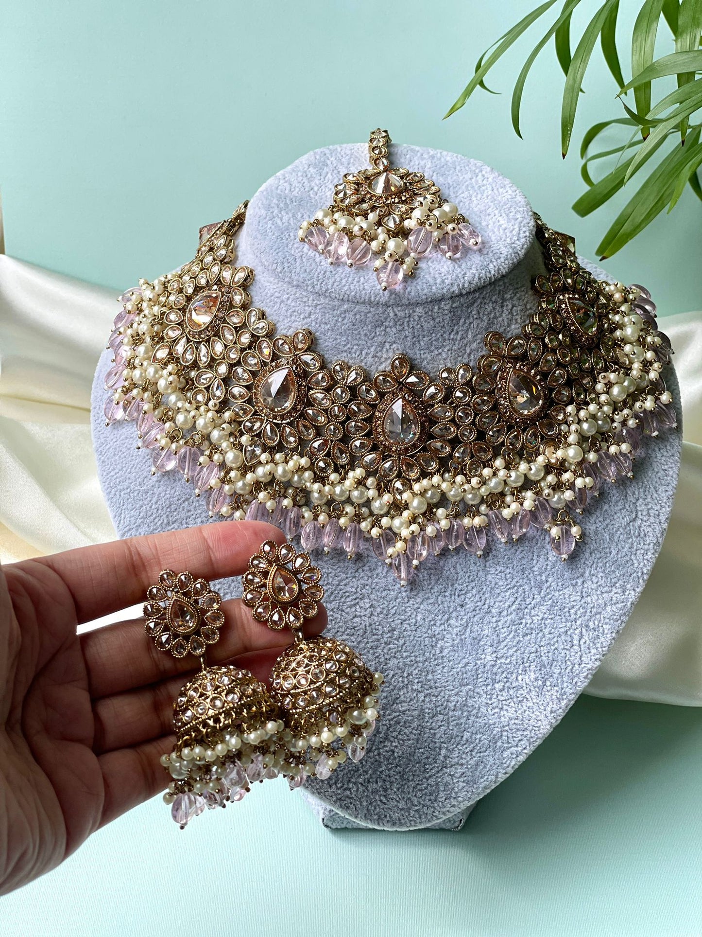 semi bridal necklace set with earrings