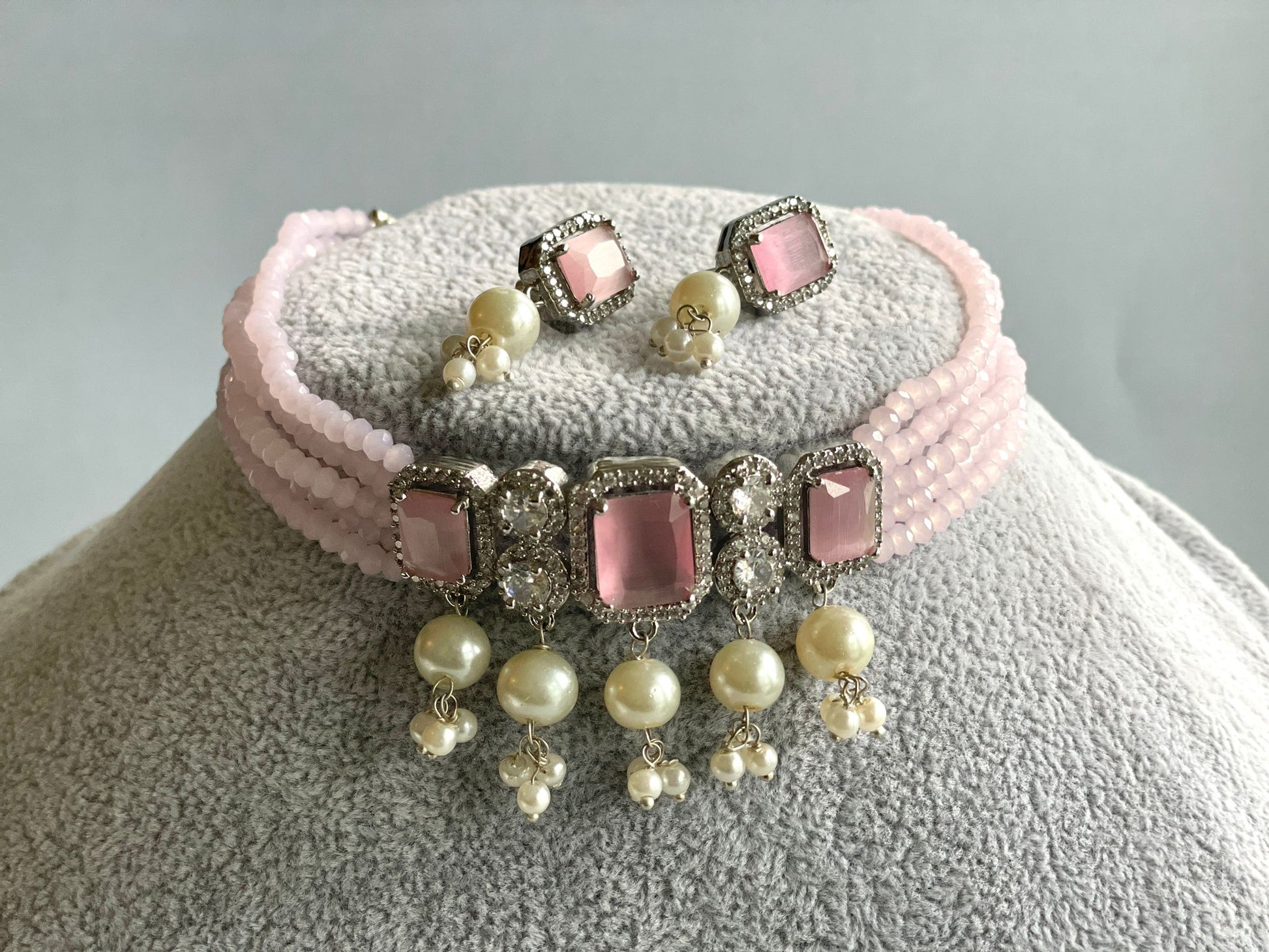 Elegant Baby Pink Crystal Choker Necklace for Special Occasions