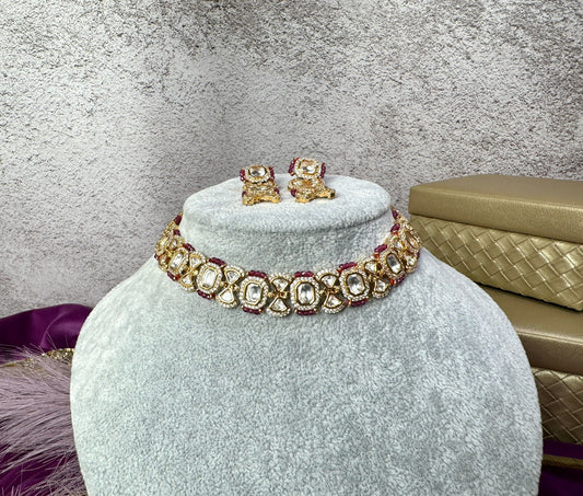 Thin Magenta Kundan Set- Roar 1031