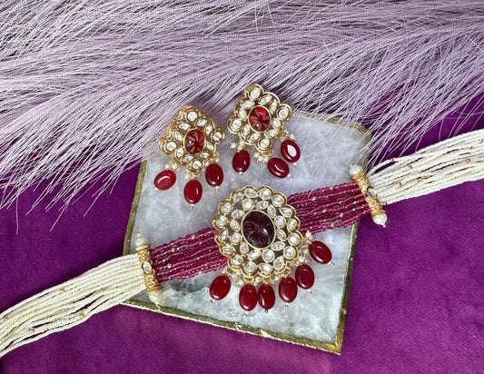 Burgundy Tyaani Choker Set- Roar 1032