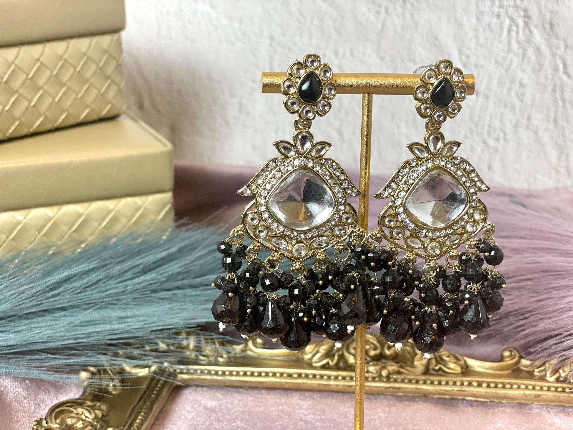 Gold plated black earrings