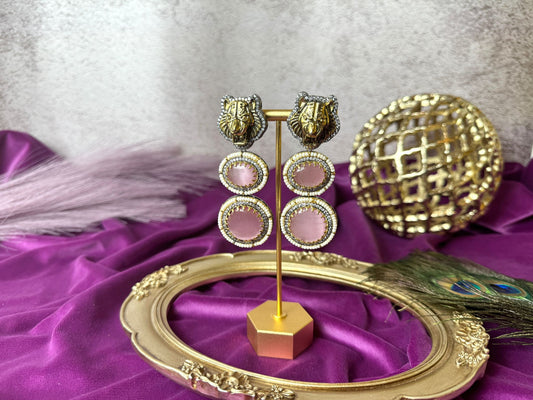 Elegant light pink  Earrings with Lion Motif