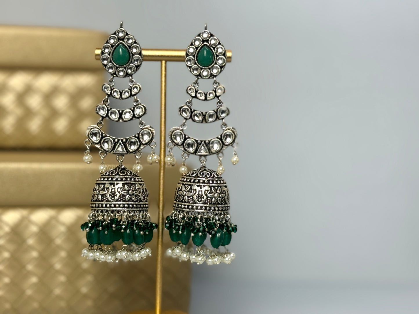 Emerald Green Oxi Jhumkas- Lux