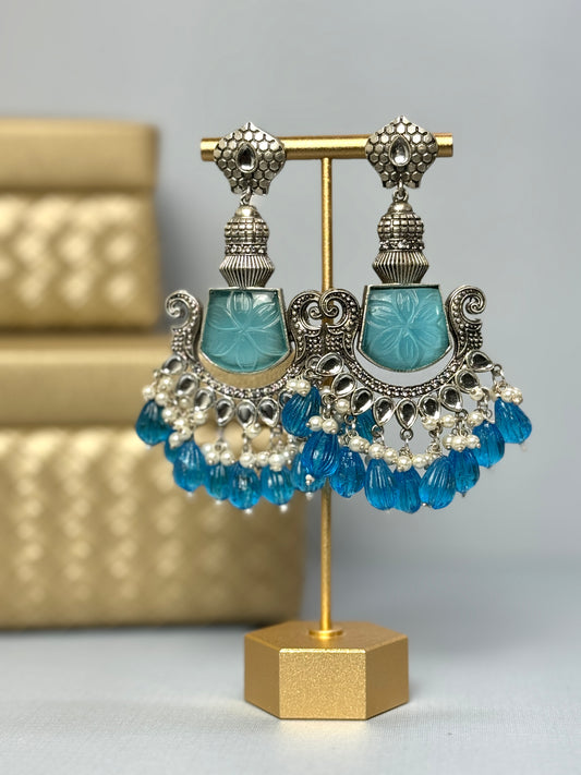 Blue Silver Chandbalis Earrings- Lux