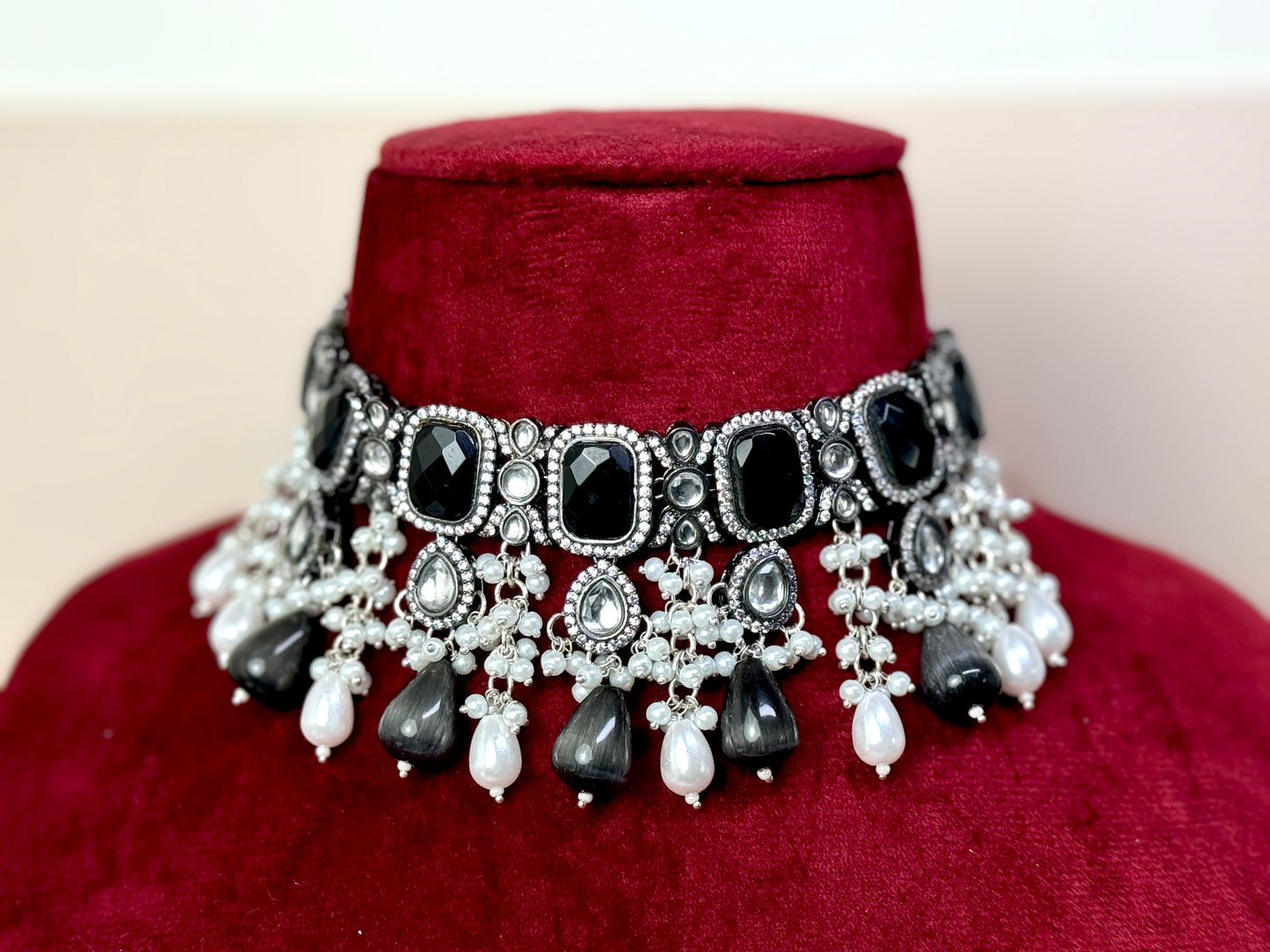 Black White oxidized Choker- Radiance