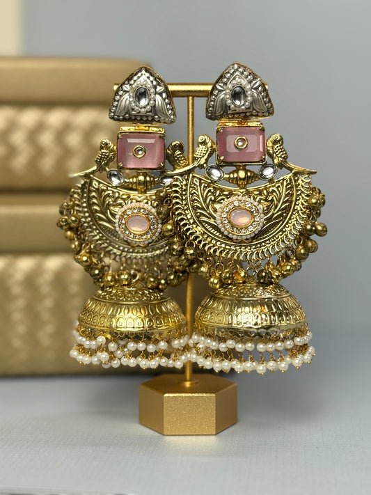 Baby Pink oversized jhumkas- Lux