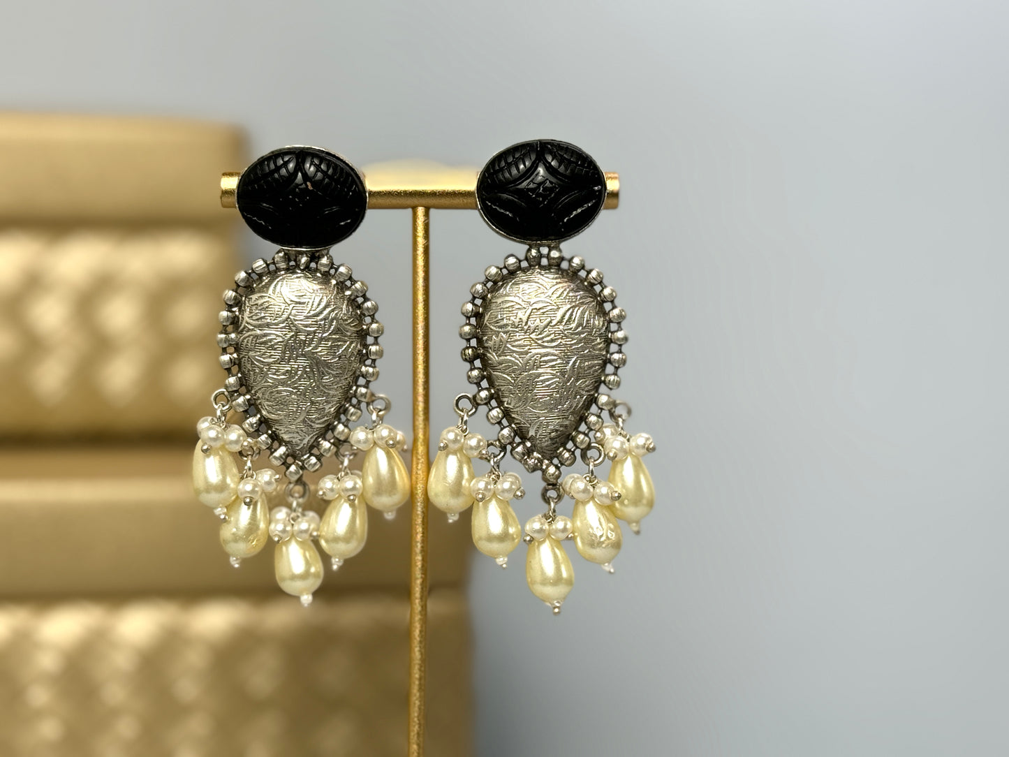 Black Silver Earrings- Lux