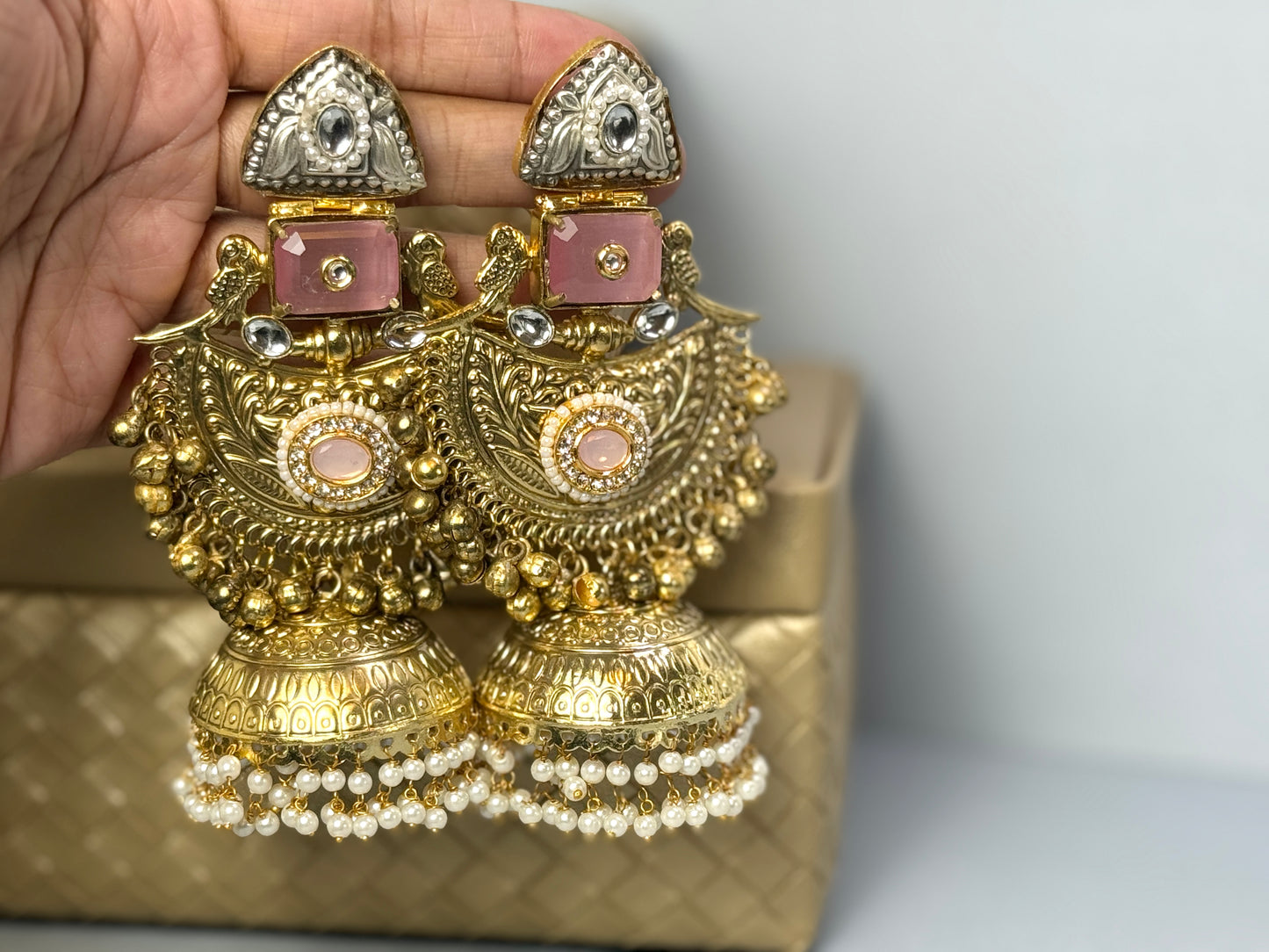 Baby Pink oversized jhumkas- Lux