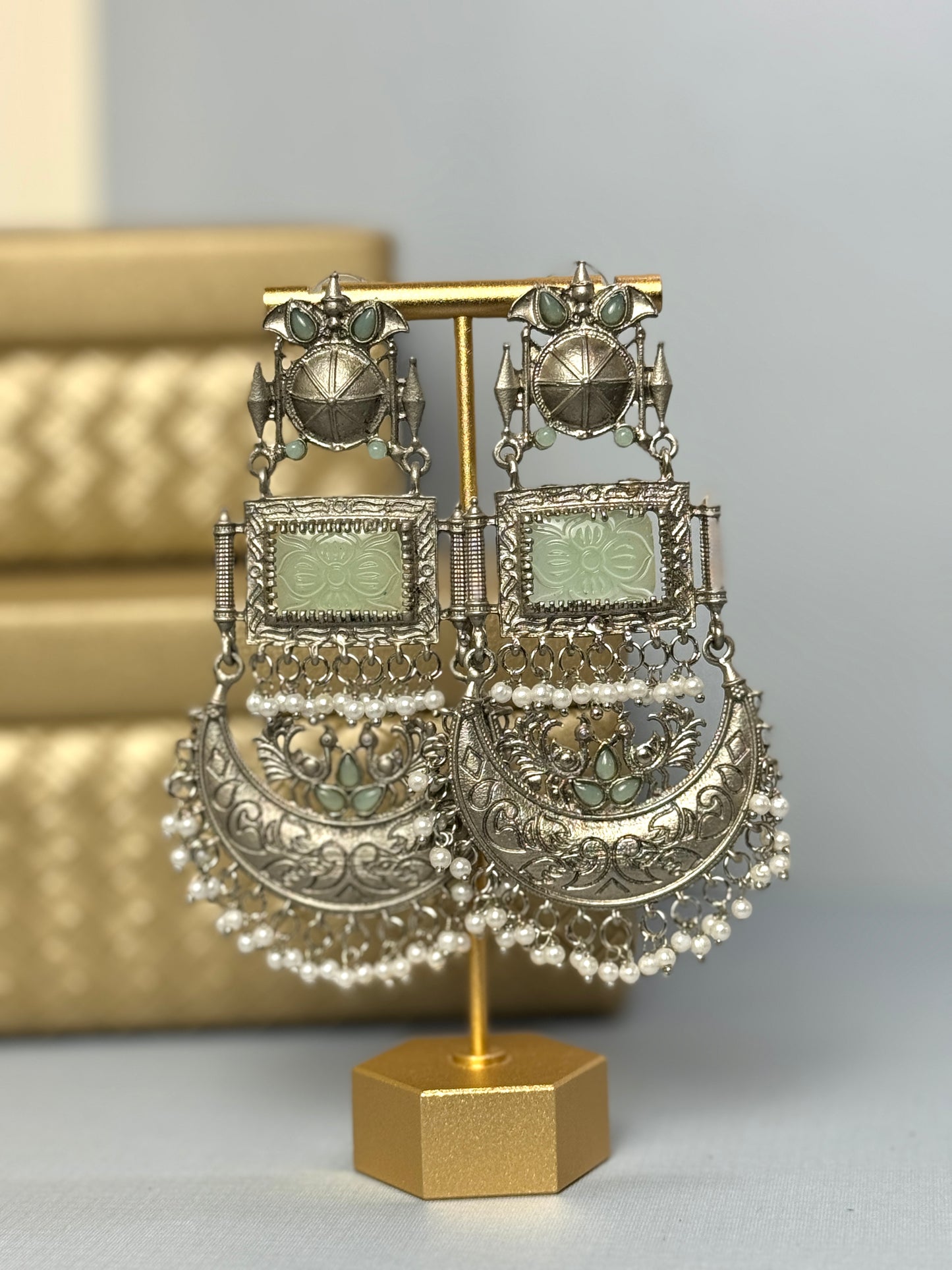 Light Green Silver Chandbalis- Lux