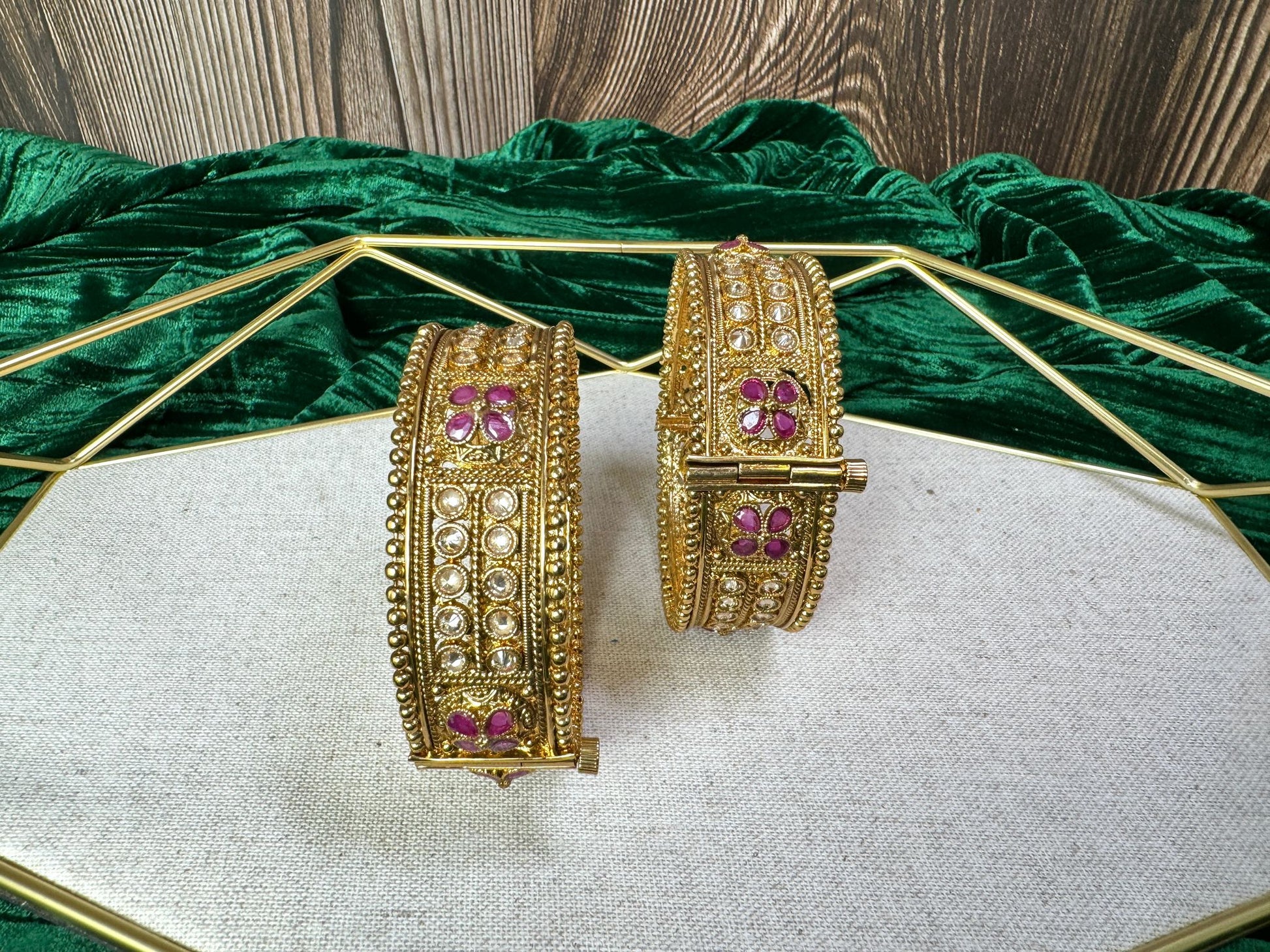 Elegant Gold and Magenta Bangles