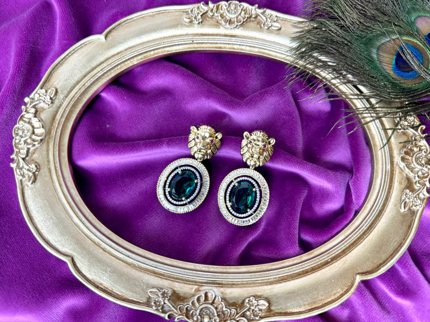 Emerald Green Lion Earrings- Roar 1001