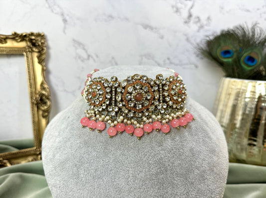 Pink Coral Pearl Choker - Grace 1004