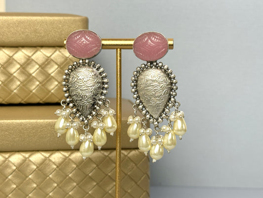 Baby Pink Silver Earrings- Lux