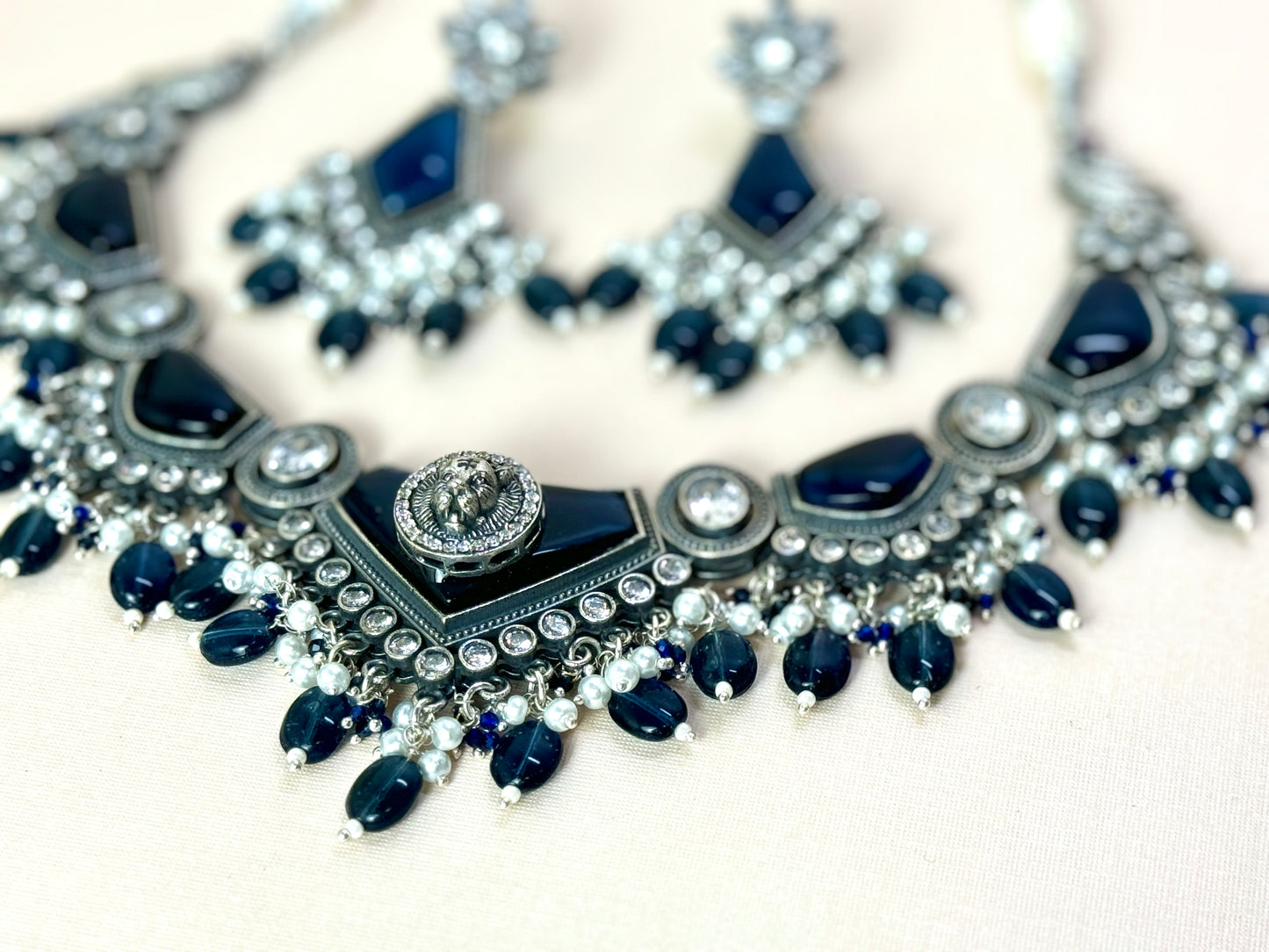 Navy Blue Silver Victorian Choker- Radiance