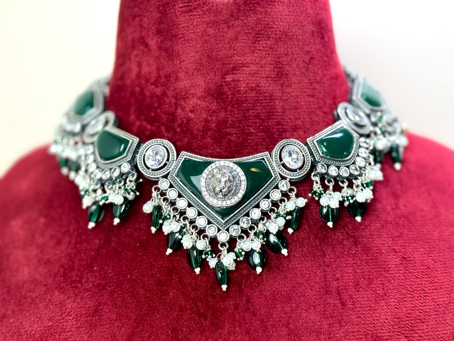 Green Silver Victorian Choker- Radiance