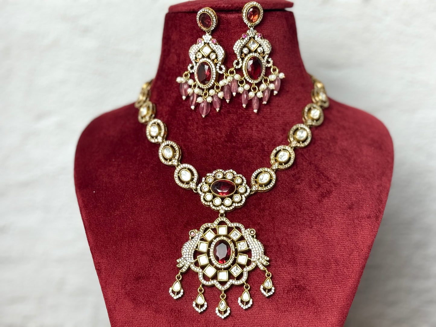 Red and Gold Long Necklace- Radiance