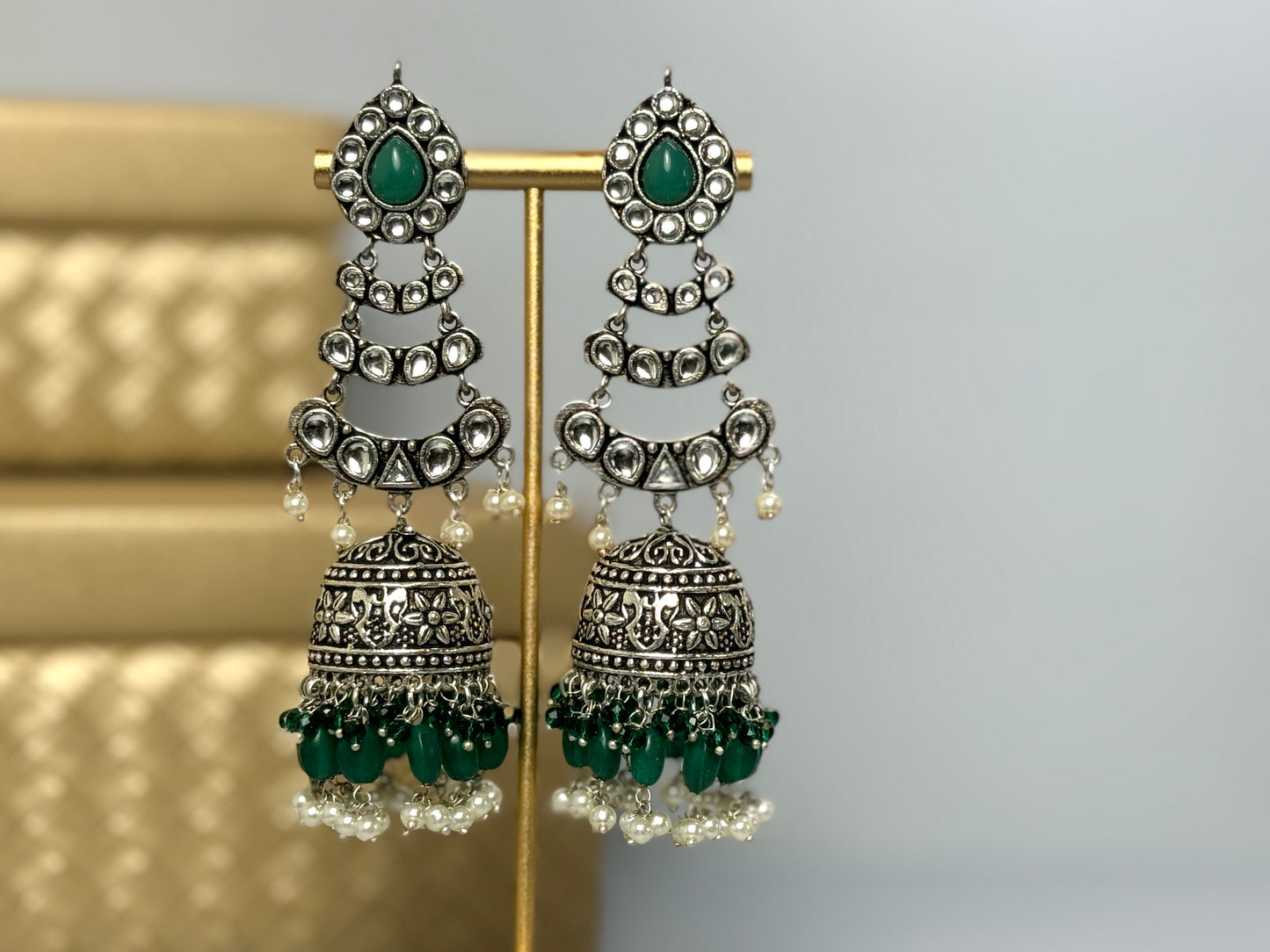 Emerald Green Oxi Jhumkas- Lux