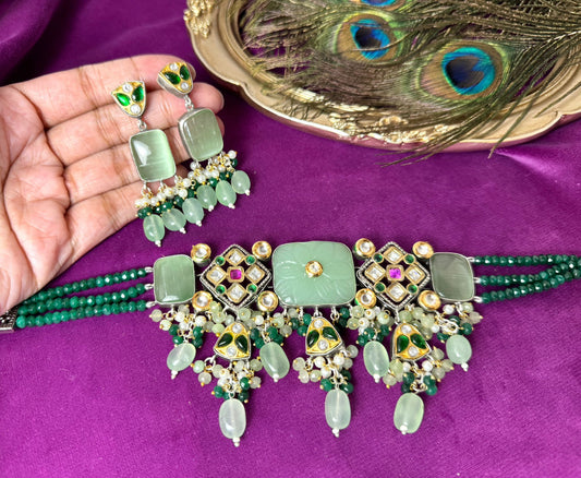 Sage Emerald Green Kundan Set- Roar 1008