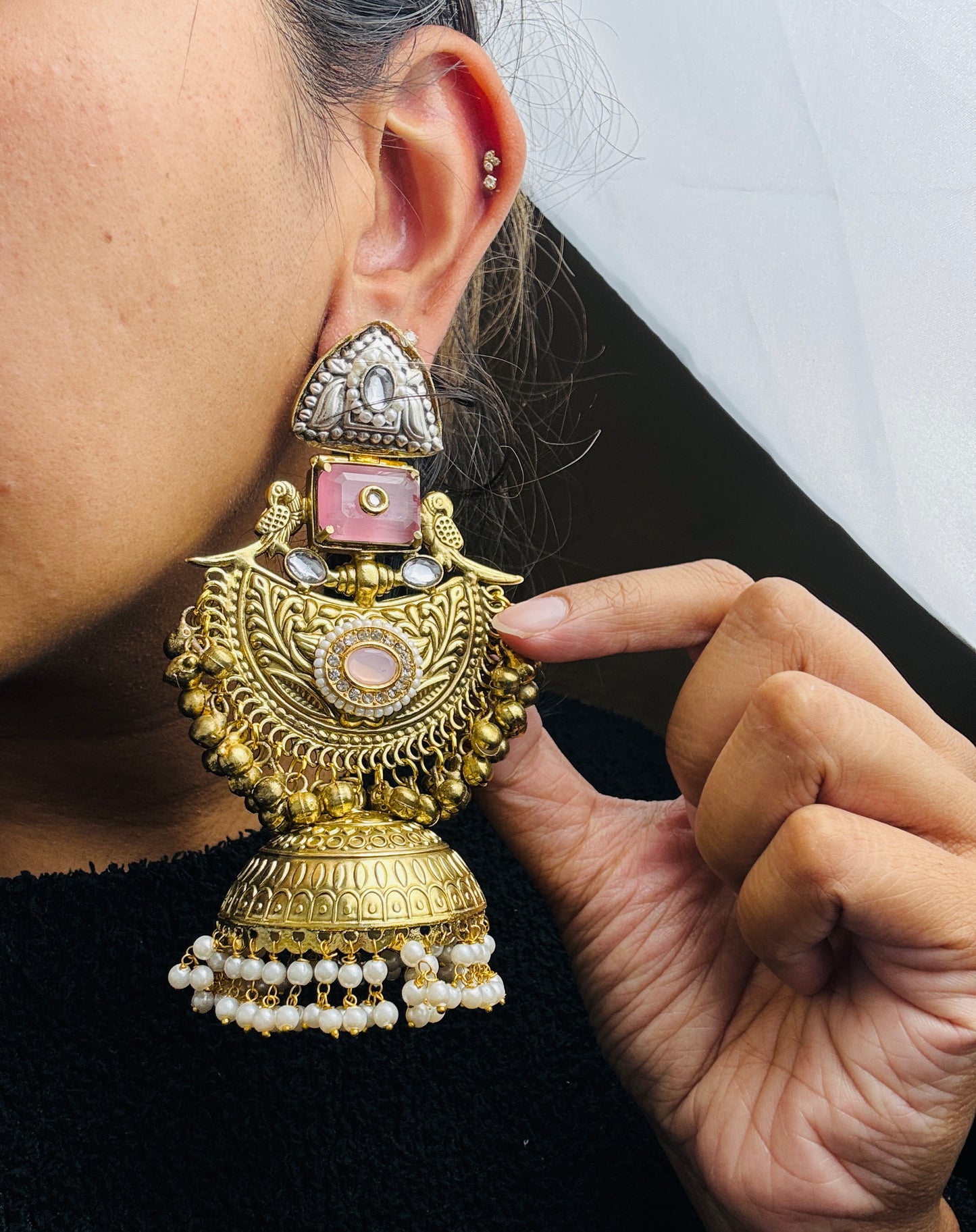 Baby Pink oversized jhumkas- Lux