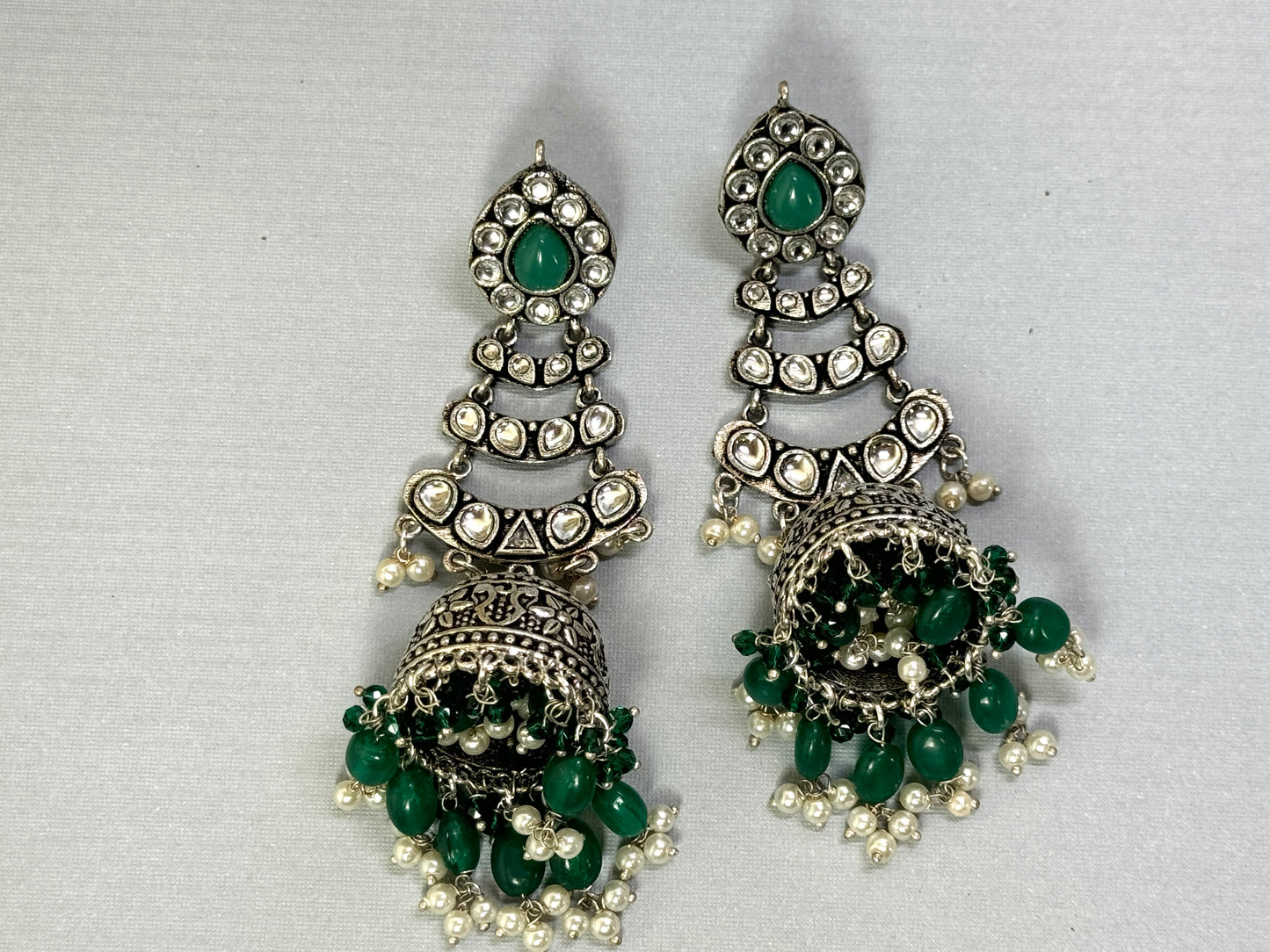 Emerald Green Oxi Jhumkas- Lux