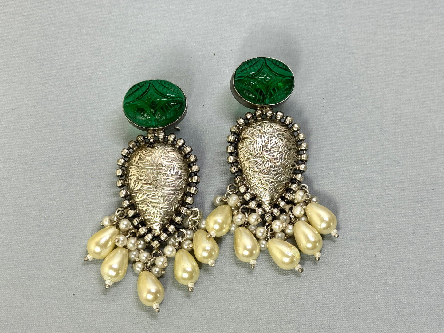 Emerald green Silver Earrings- Lux