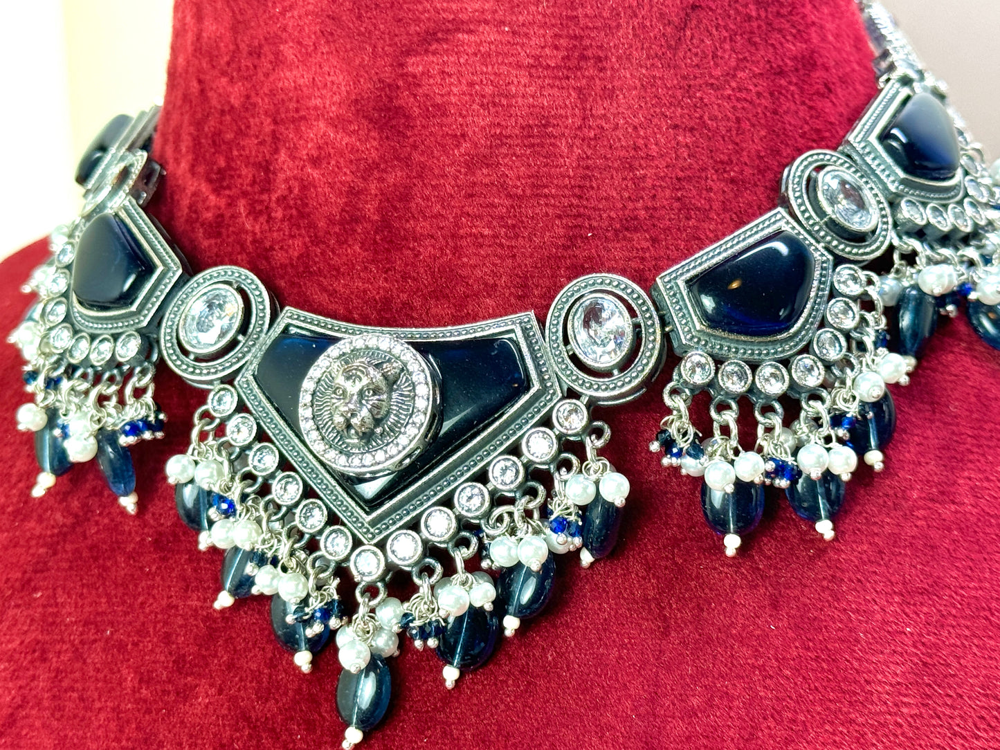 Navy Blue Silver Victorian Choker- Radiance