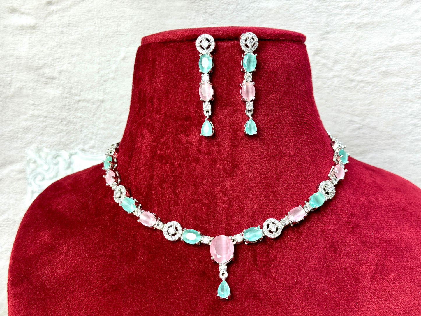 Mint green pink silver set glaze 1014