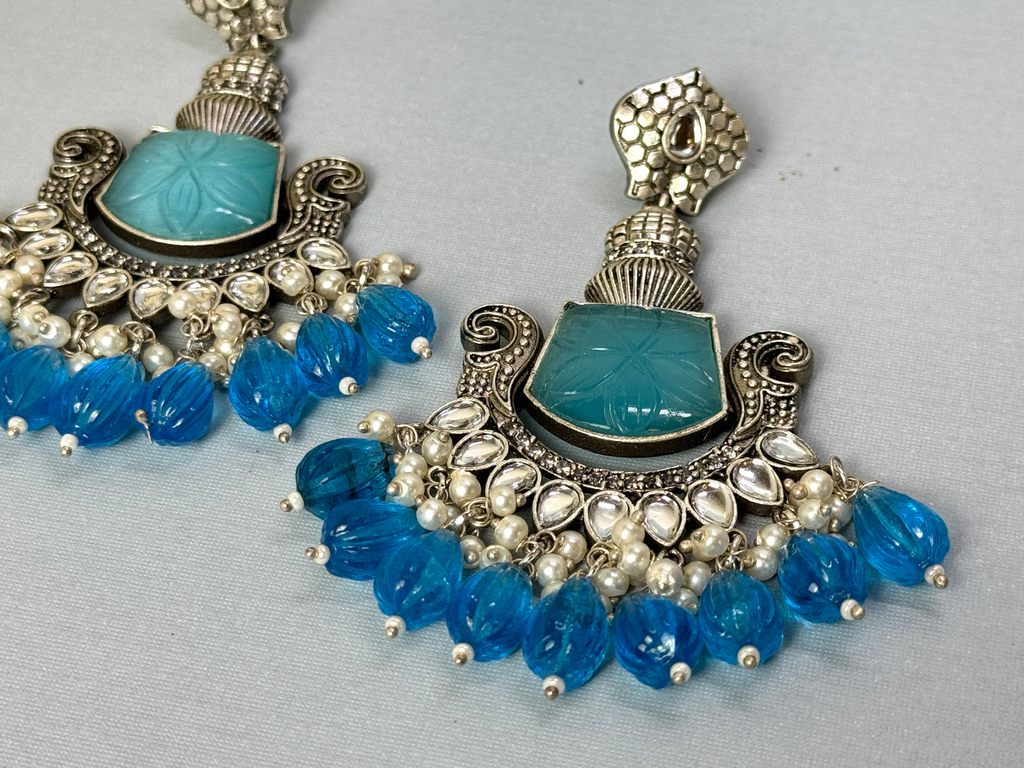 Blue Silver Chandbalis Earrings- Lux