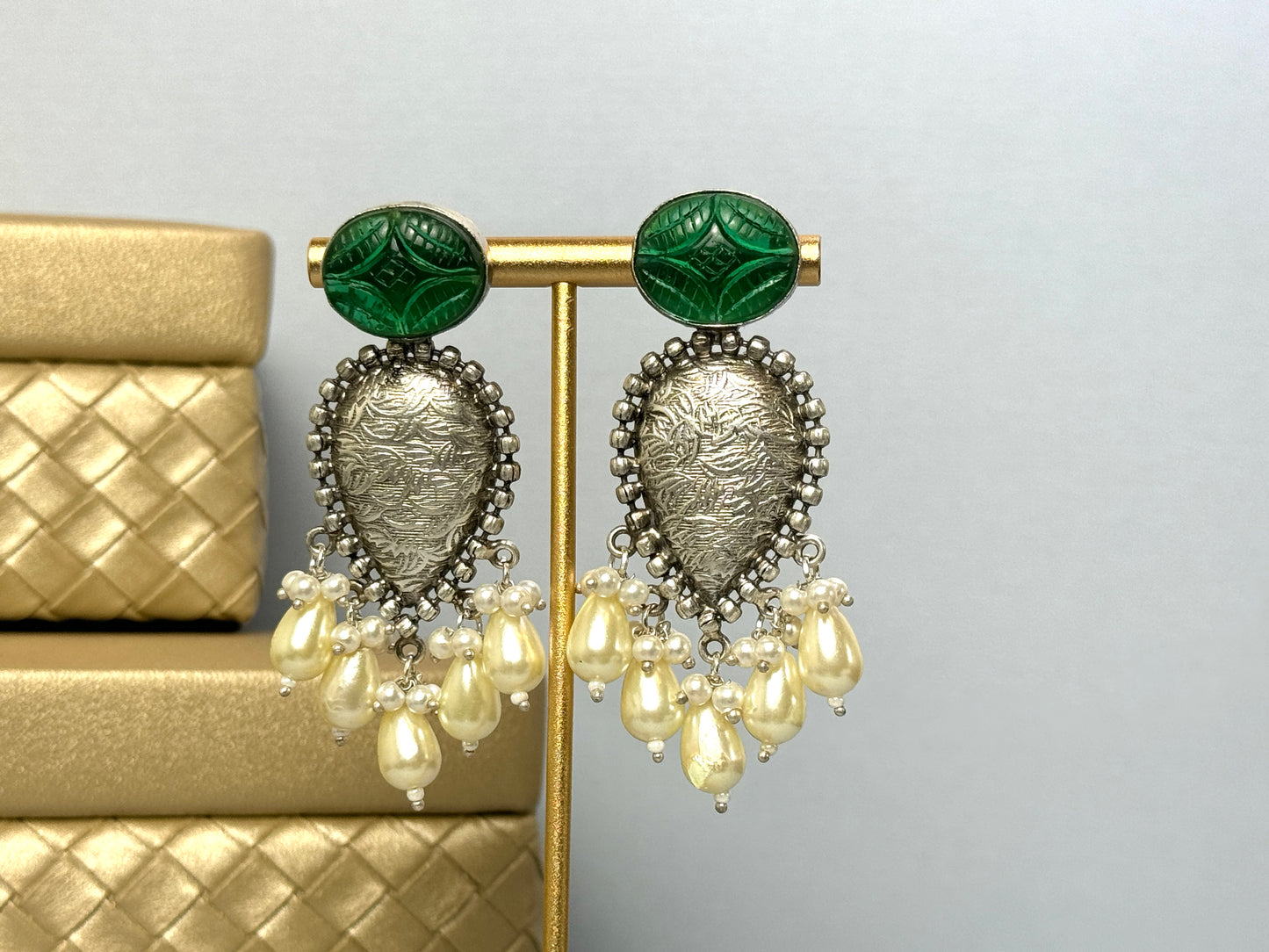 Emerald green Silver Earrings- Lux