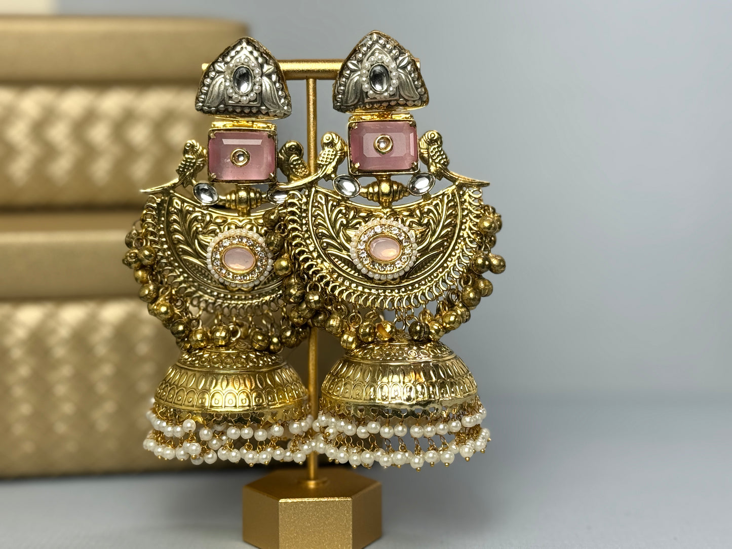 Baby Pink oversized jhumkas- Lux