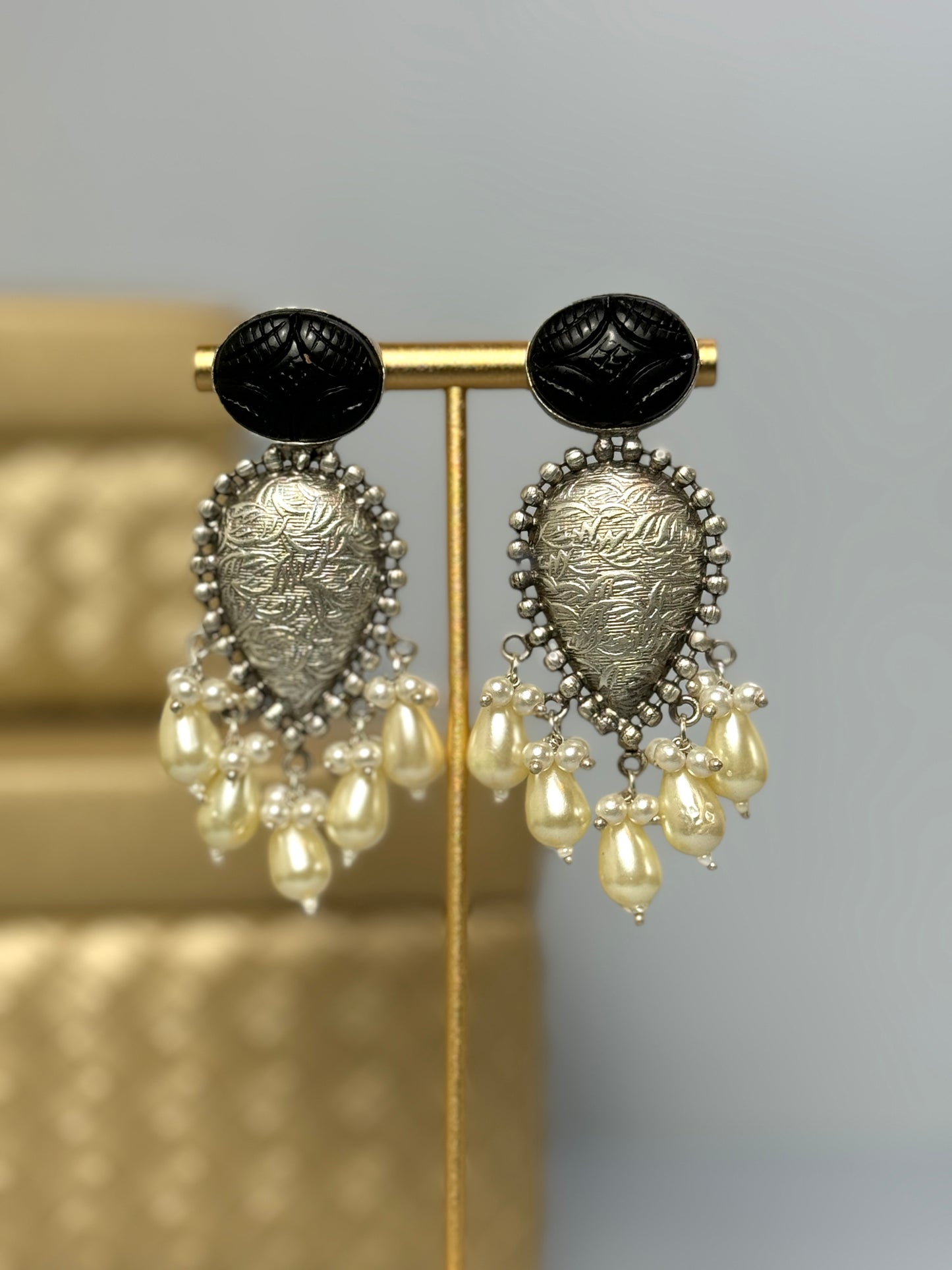 Black Silver Earrings- Lux