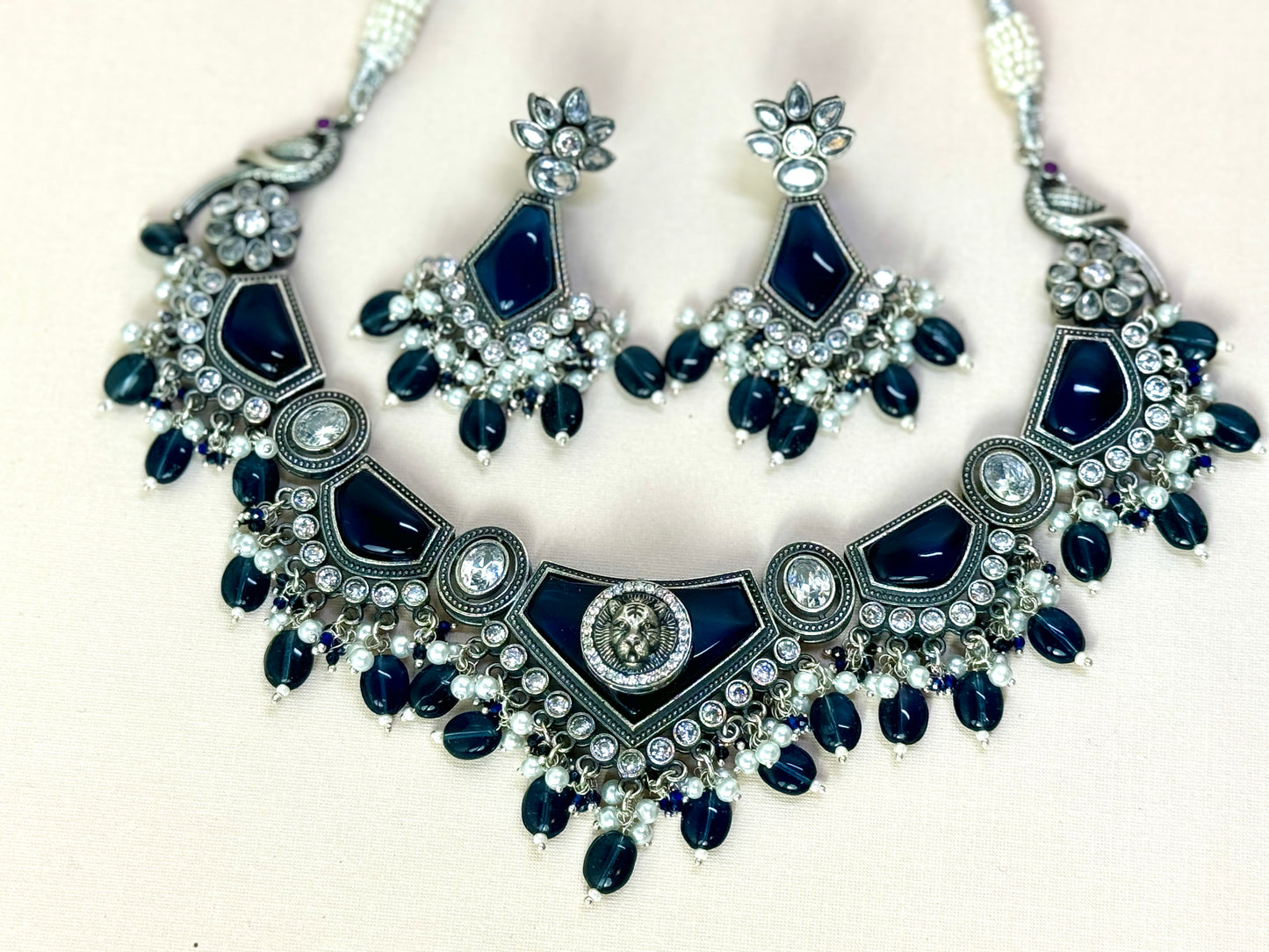 Navy Blue Silver Victorian Choker- Radiance