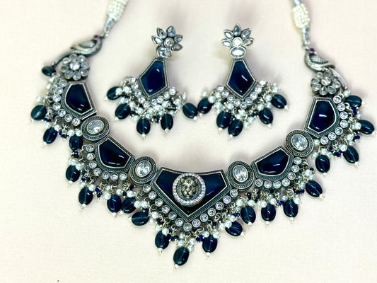 Navy Blue Silver Victorian Choker- Radiance