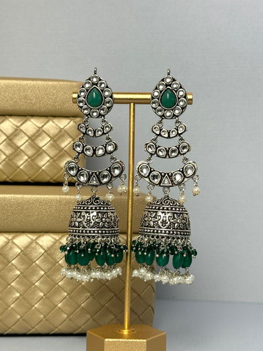 Emerald Green Oxi Jhumkas- Lux