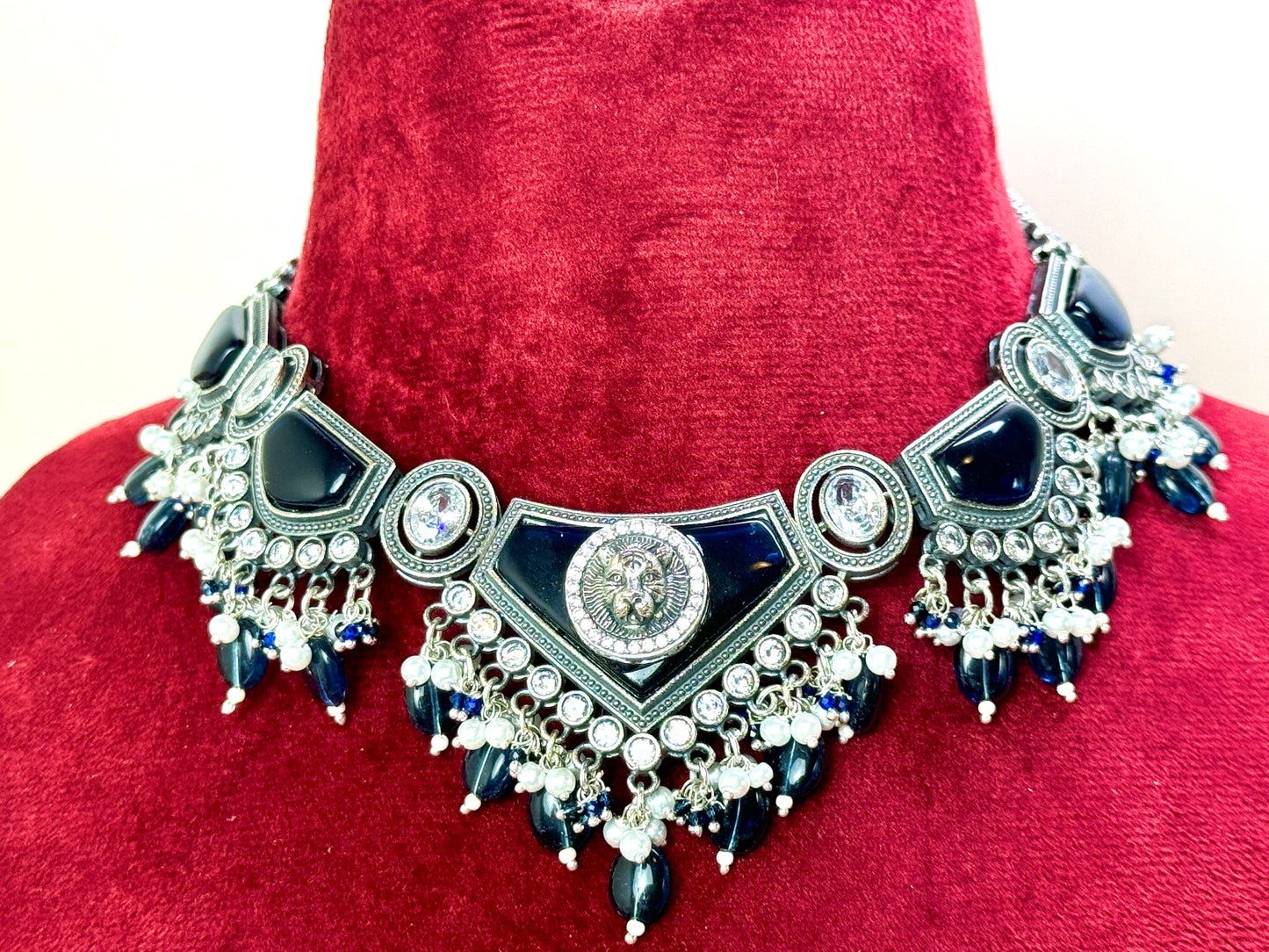 Navy Blue Silver Victorian Choker- Radiance