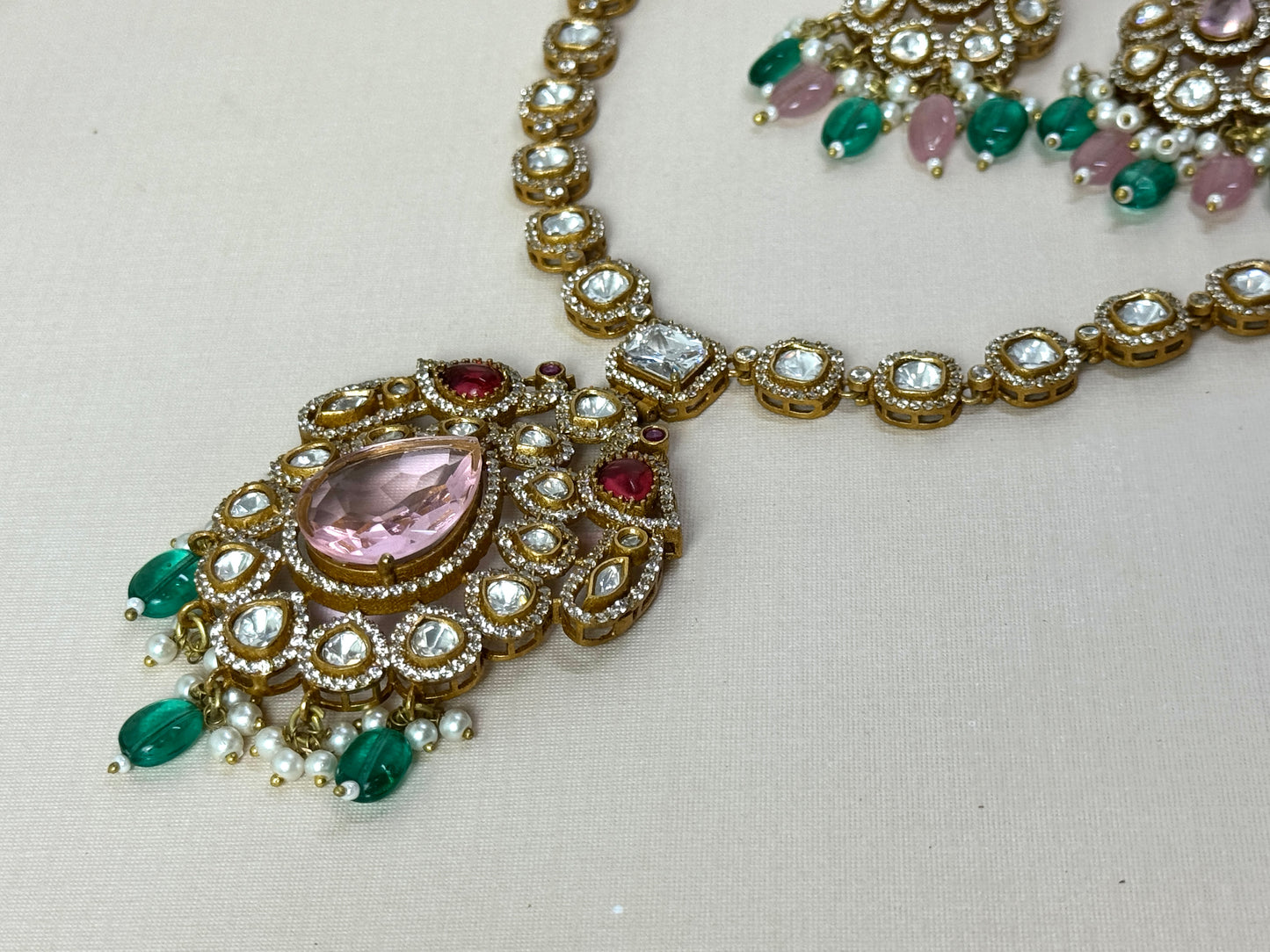 Pink Green Long Necklace- Radiance