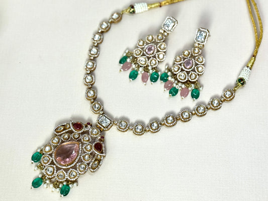 Pink Green Long Necklace- Radiance