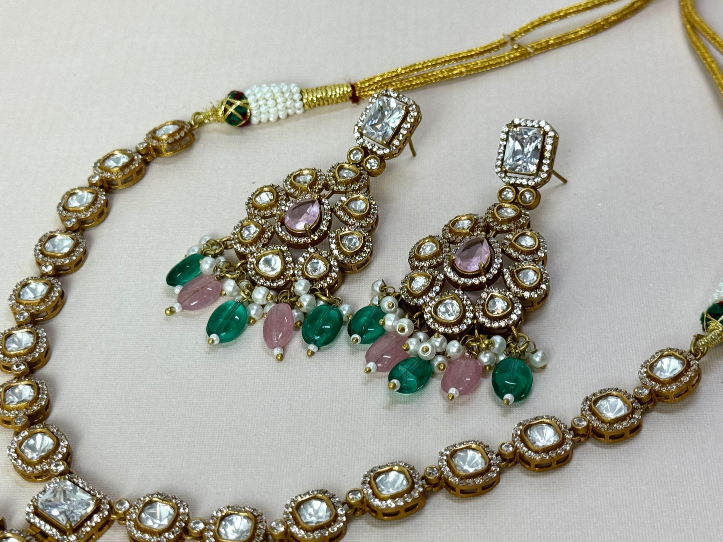 Pink Green Long Necklace- Radiance