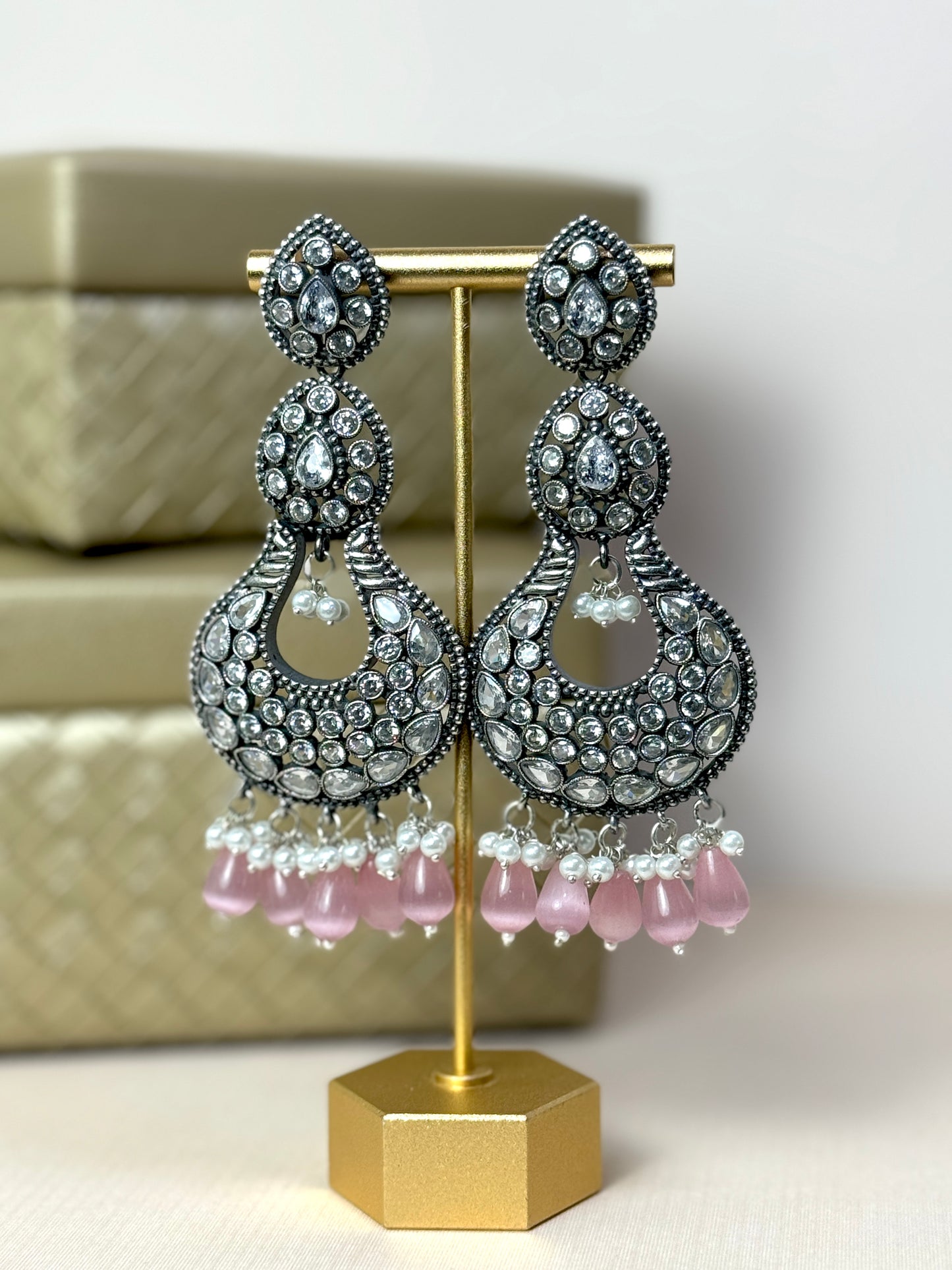 Pink Rhinestone Earrings- Lux