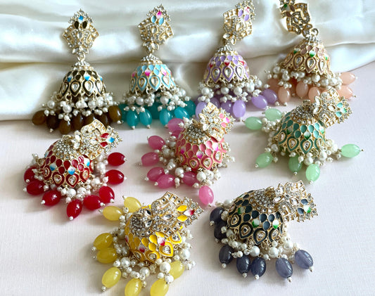 Meenakari jhumkas in different colors