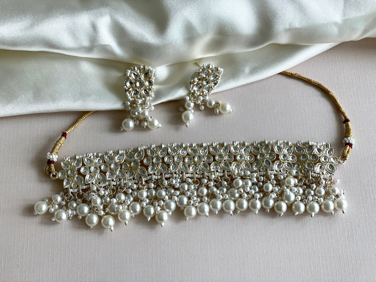 Elegant Hanging Pearls Choker Set