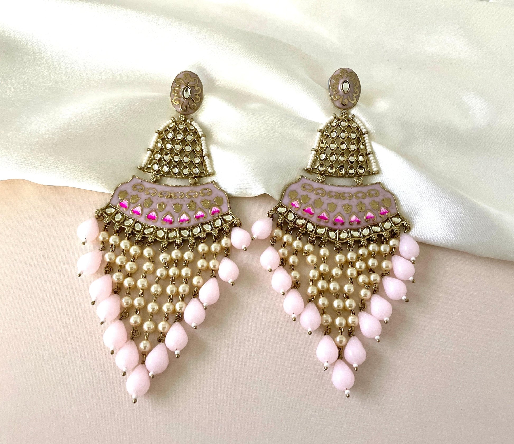 Traditional Indian Chandbalis in Soft Pink